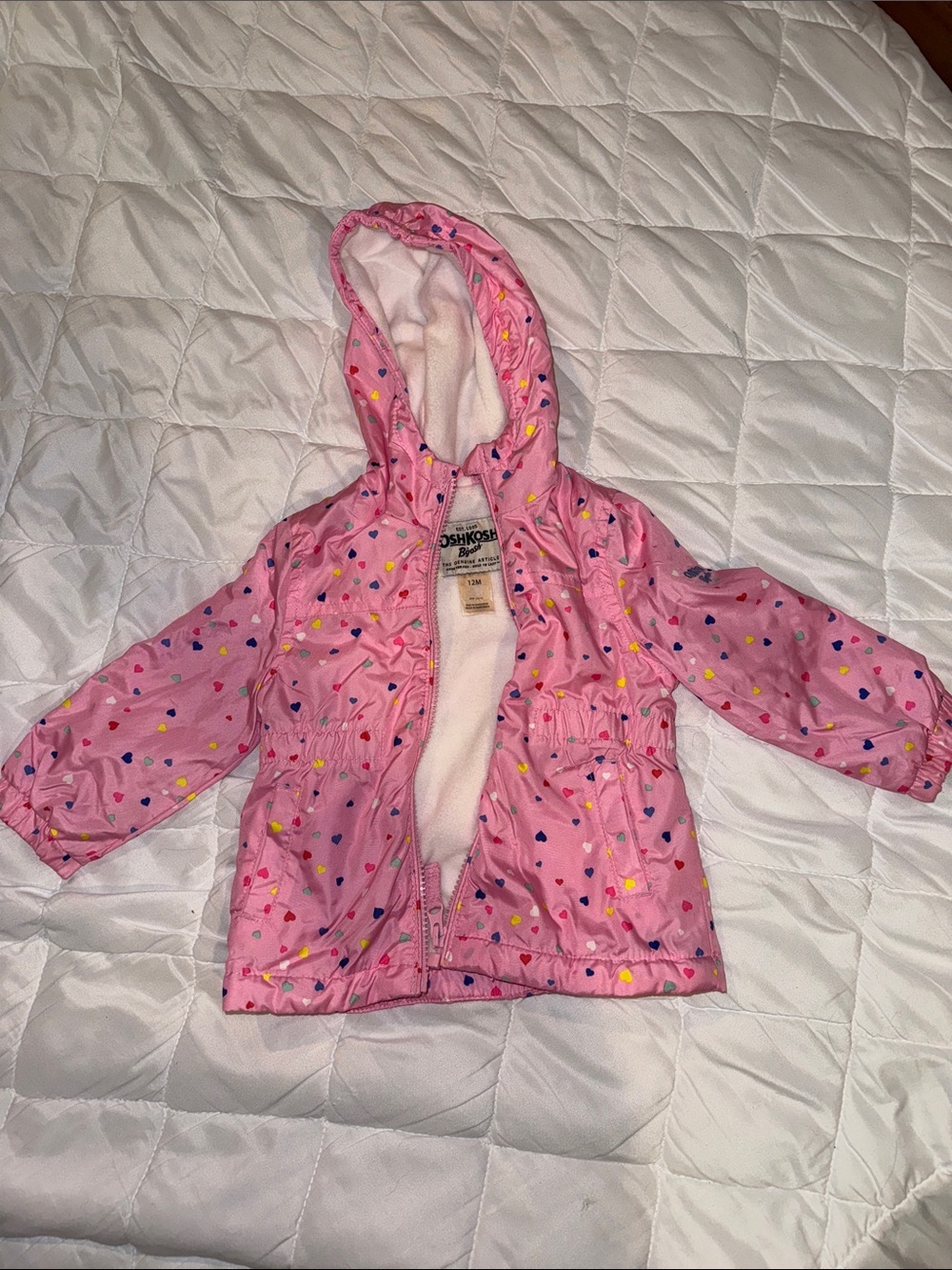 OshKosh B'gosh Pink Hooded Raincoat with Colorful Heart Print